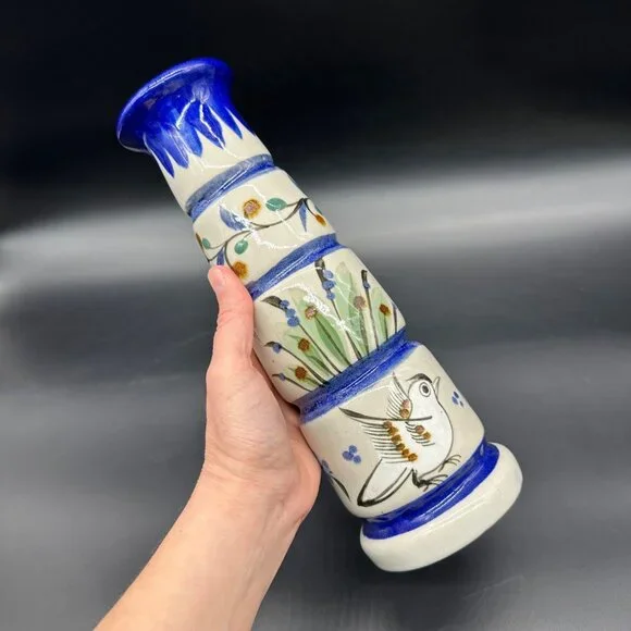 Vintage Ken Edwards Pottery Candle Holder Folk Art Bird Hand Painted Mexico - Picture 10 of 11